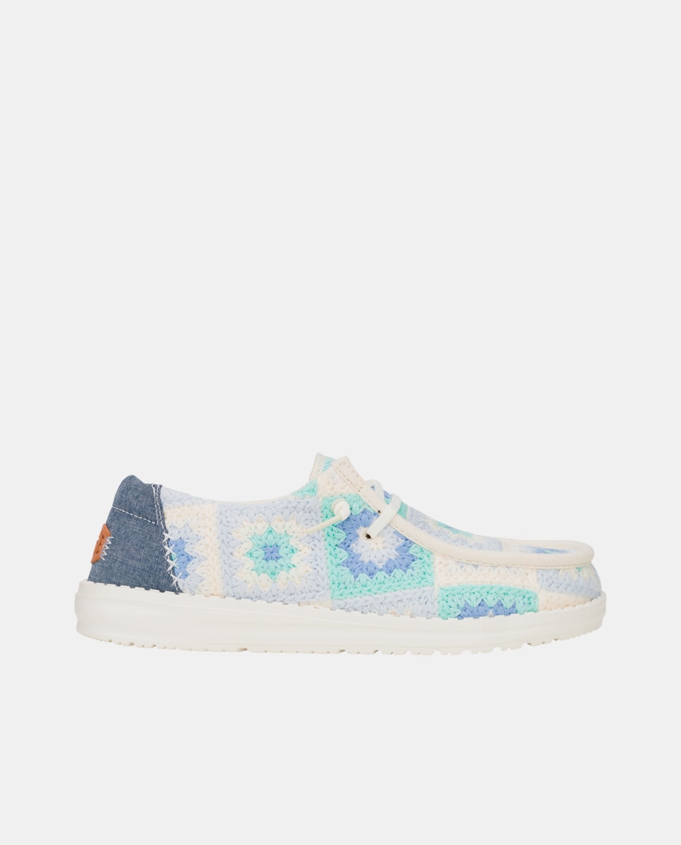 Zapato de cordones de mujer en algodón y crochet - HeyDude - Azul claro Azul claro-1