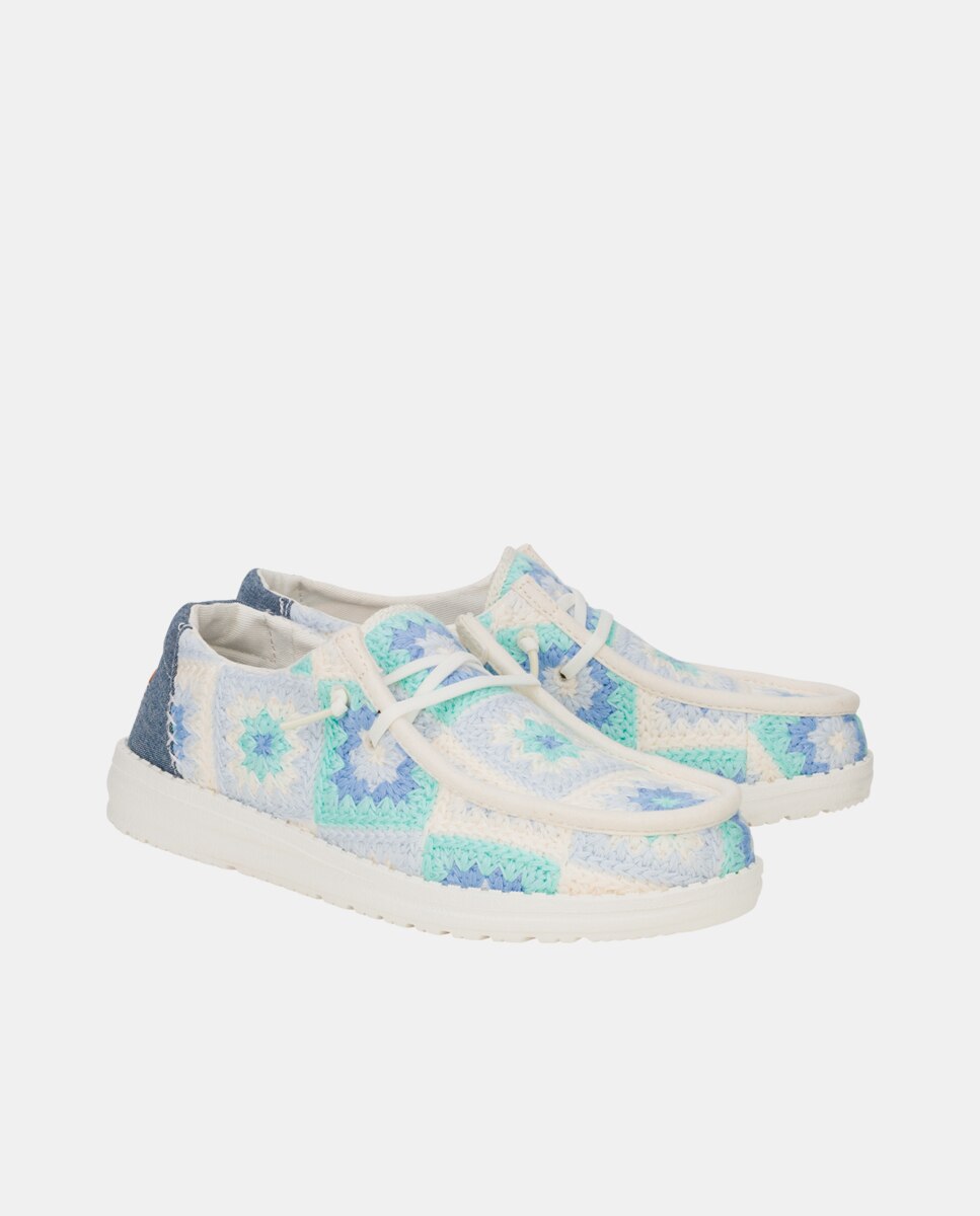 Zapato de cordones de mujer en algodón y crochet - HeyDude - Azul claro Azul claro-2