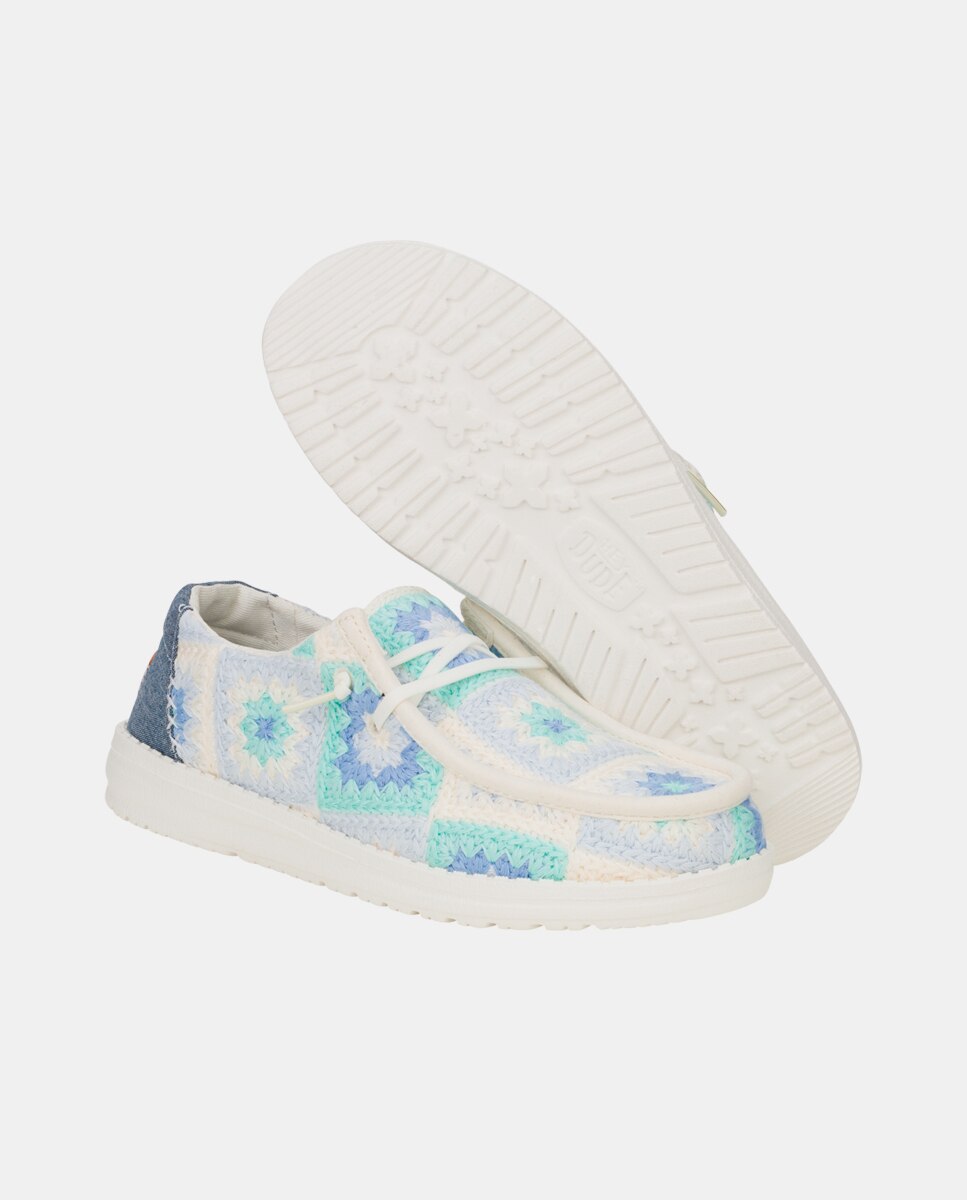 Zapato de cordones de mujer en algodón y crochet - HeyDude - Azul claro Azul claro-3