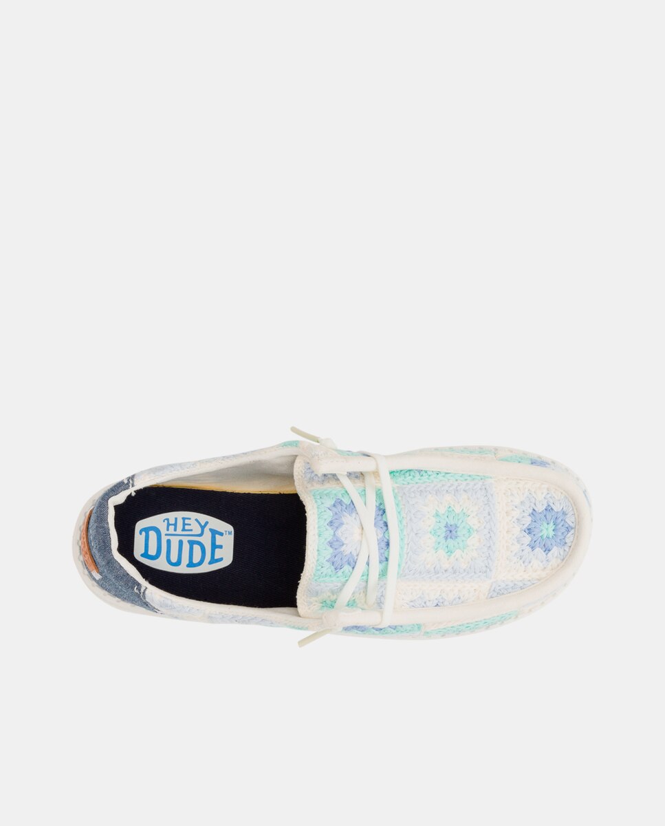 Zapato de cordones de mujer en algodón y crochet - HeyDude - Azul claro Azul claro-6
