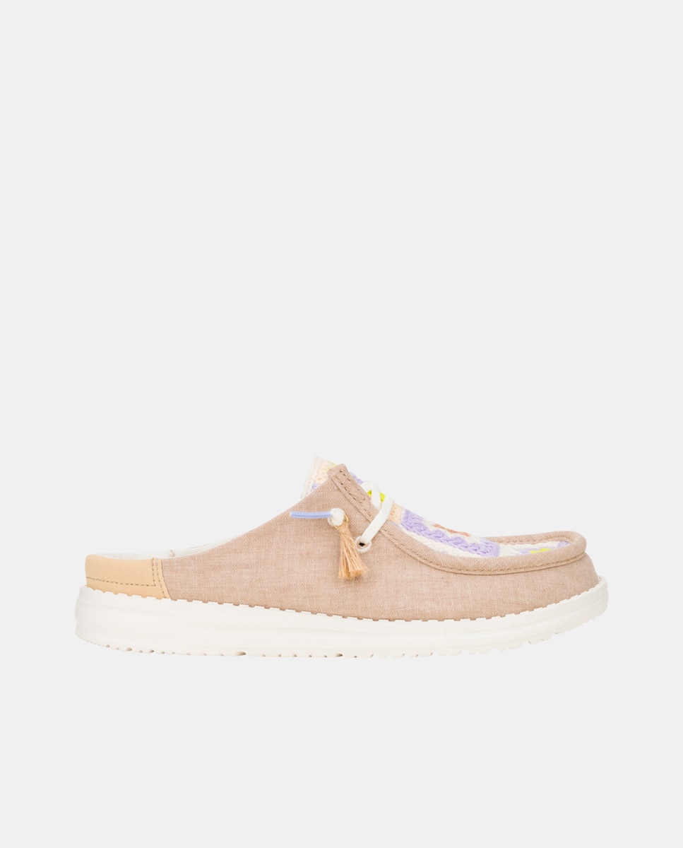 Zueco de mujer en tejido y crochet - HeyDude - Beige Beige-1