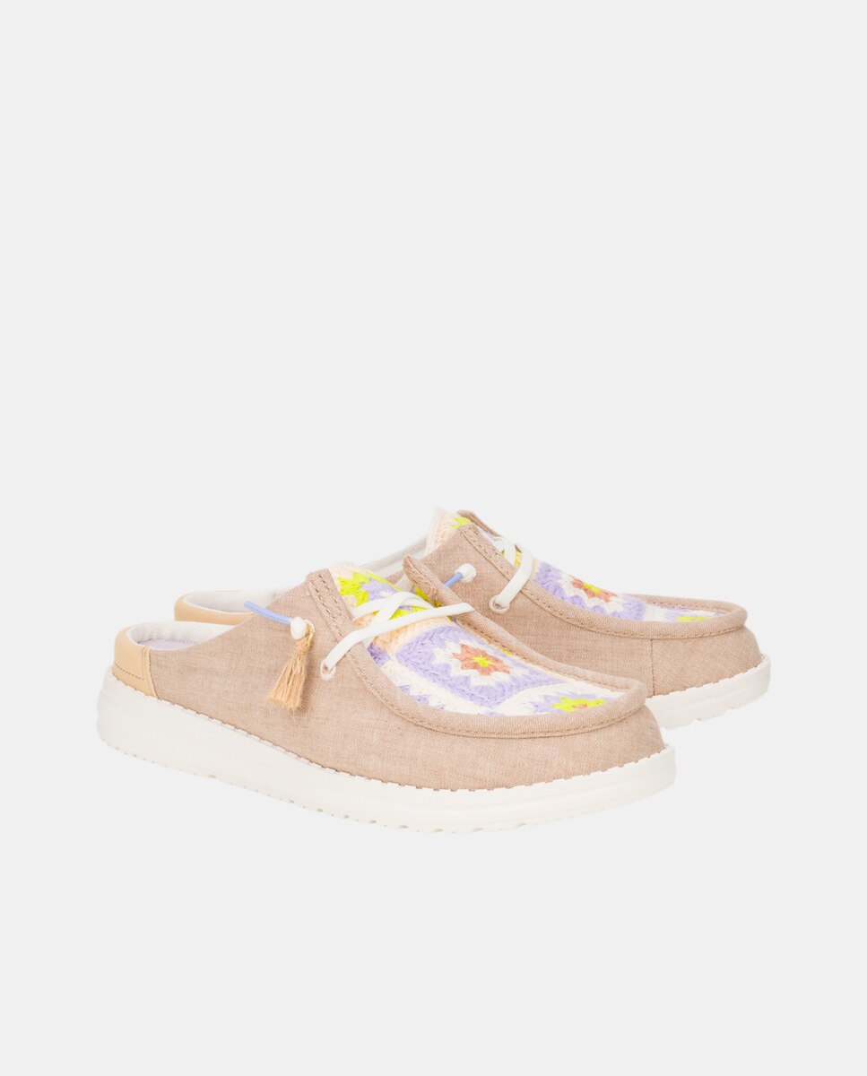 Zueco de mujer en tejido y crochet - HeyDude - Beige Beige-5