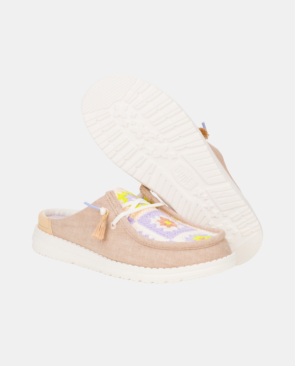 Zueco de mujer en tejido y crochet - HeyDude - Beige Beige-4