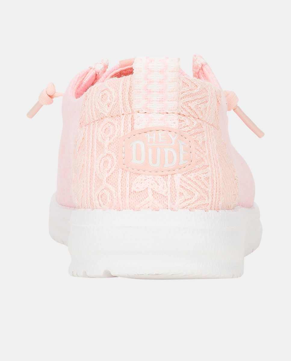 Zapato de cordones de mujer en algodón con encaje - HeyDude - Rosa claro Rosa claro-5