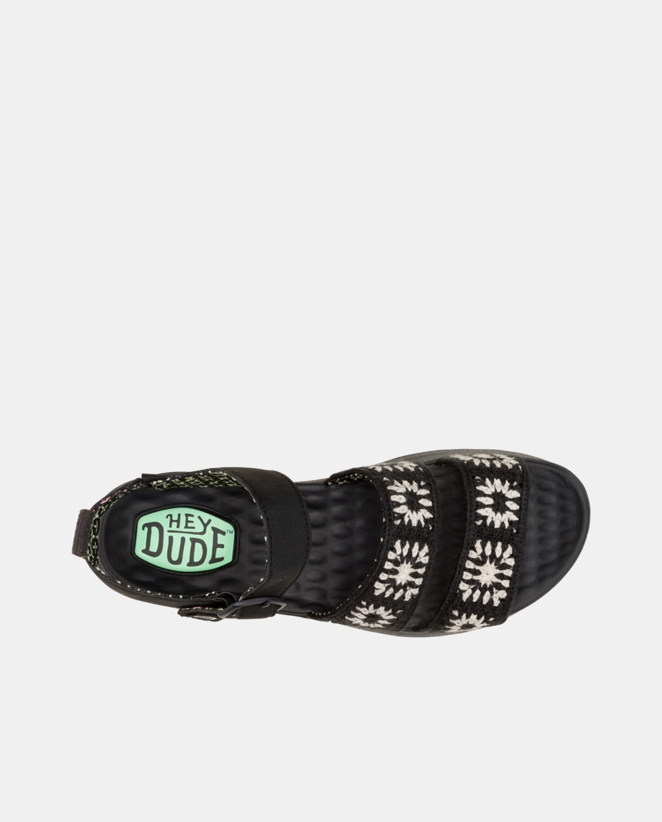 Sandalias de mujer de plataforma en crochet - HeyDude - Negro / Blanco Negro / Blanco-6
