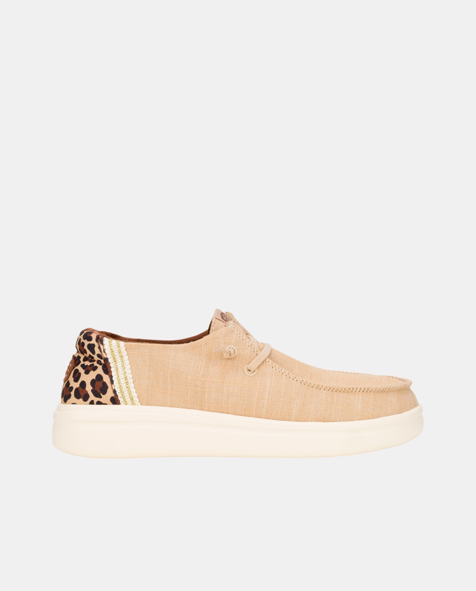 Zapatos de cordones de mujer de plataforma y estamapado animal - HeyDude - Beige Beige-1
