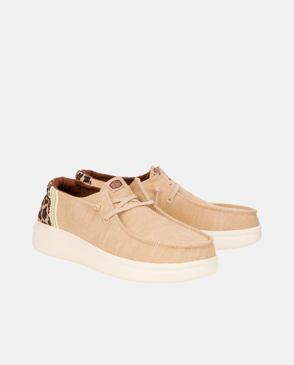 Zapatos de cordones de mujer de plataforma y estamapado animal - HeyDude - Beige Beige-5