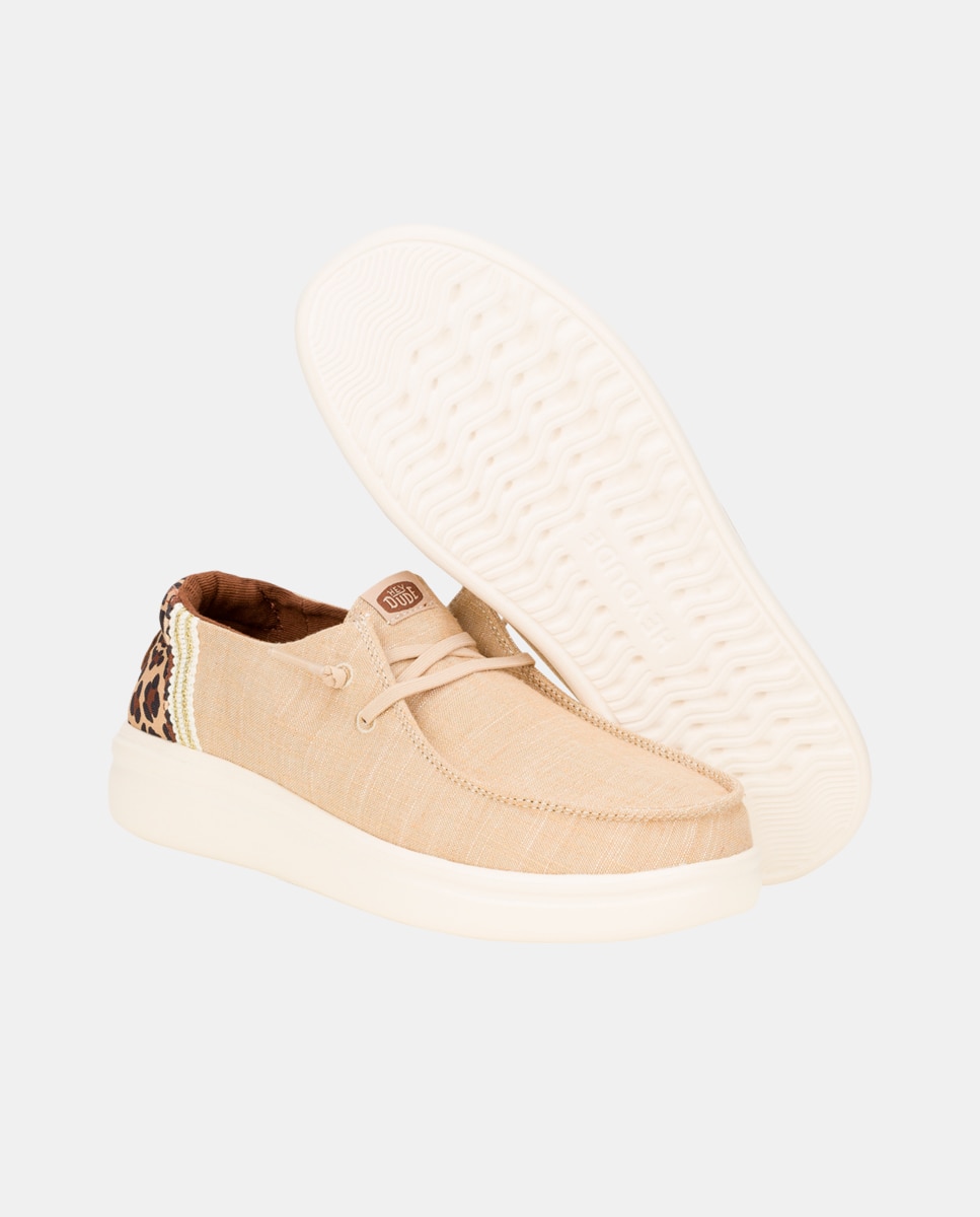 Zapatos de cordones de mujer de plataforma y estamapado animal - HeyDude - Beige Beige-4