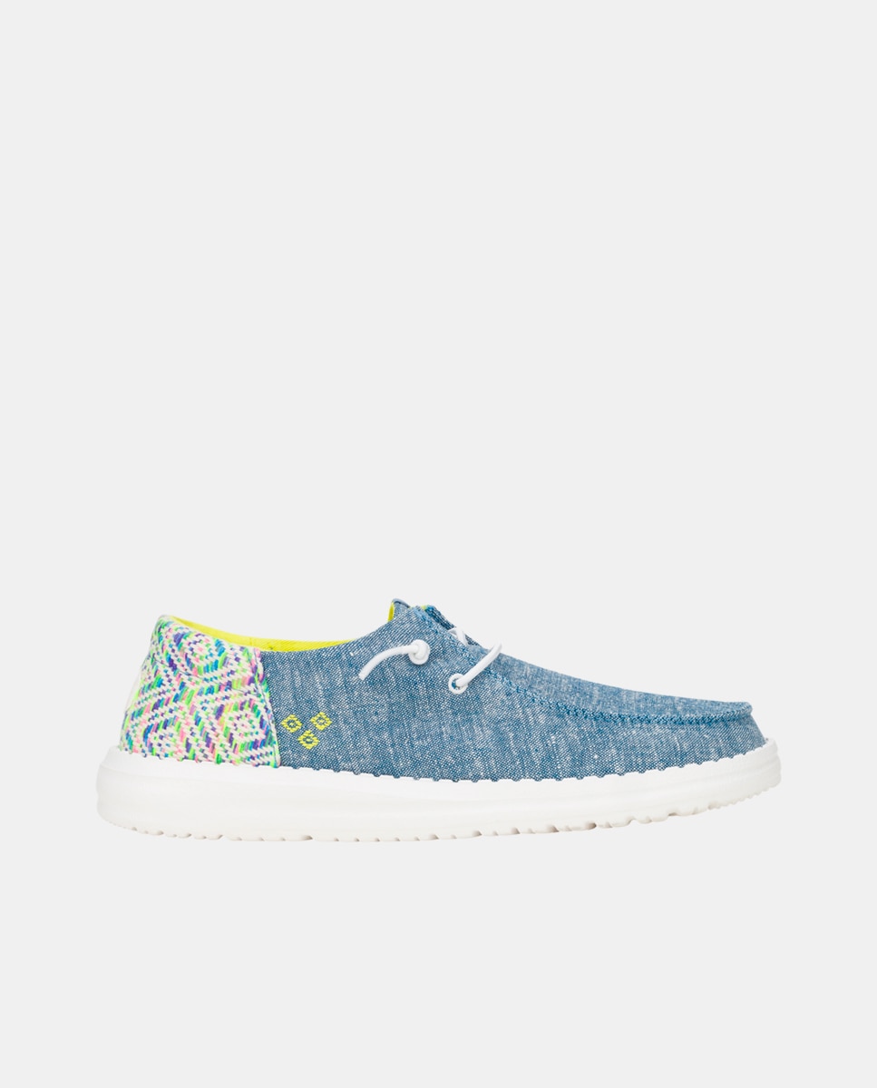 Zapato de cordones de mujer en tejido y detalles bordados - HeyDude - Azul Azul-1