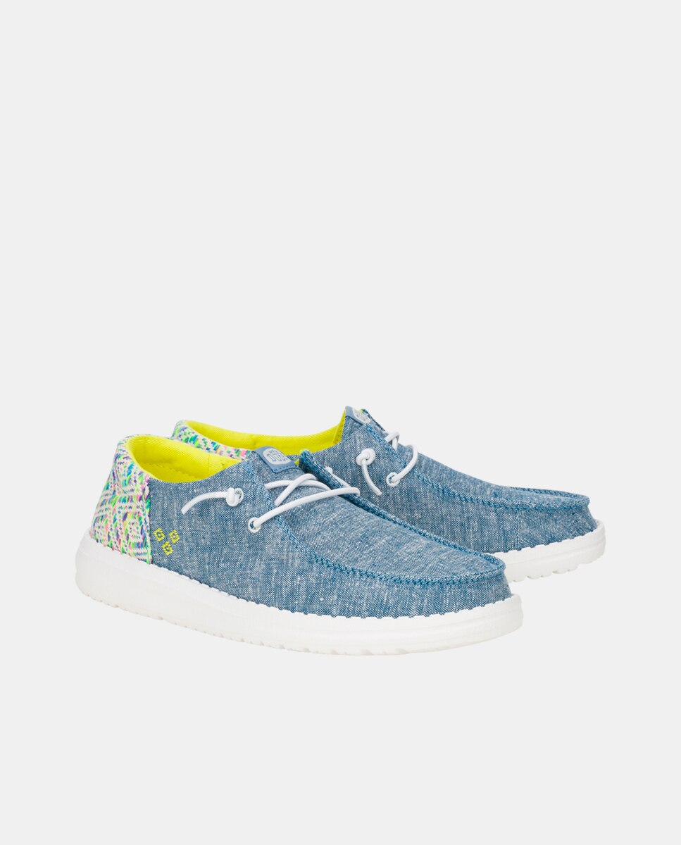Zapato de cordones de mujer en tejido y detalles bordados - HeyDude - Azul Azul-5