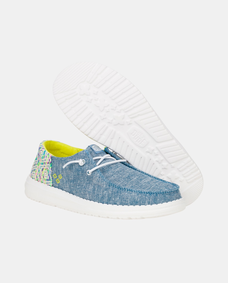 Zapato de cordones de mujer en tejido y detalles bordados - HeyDude - Azul Azul-4