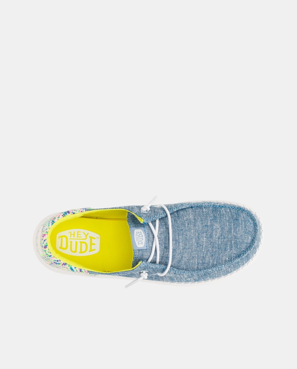 Zapato de cordones de mujer en tejido y detalles bordados - HeyDude - Azul Azul-3