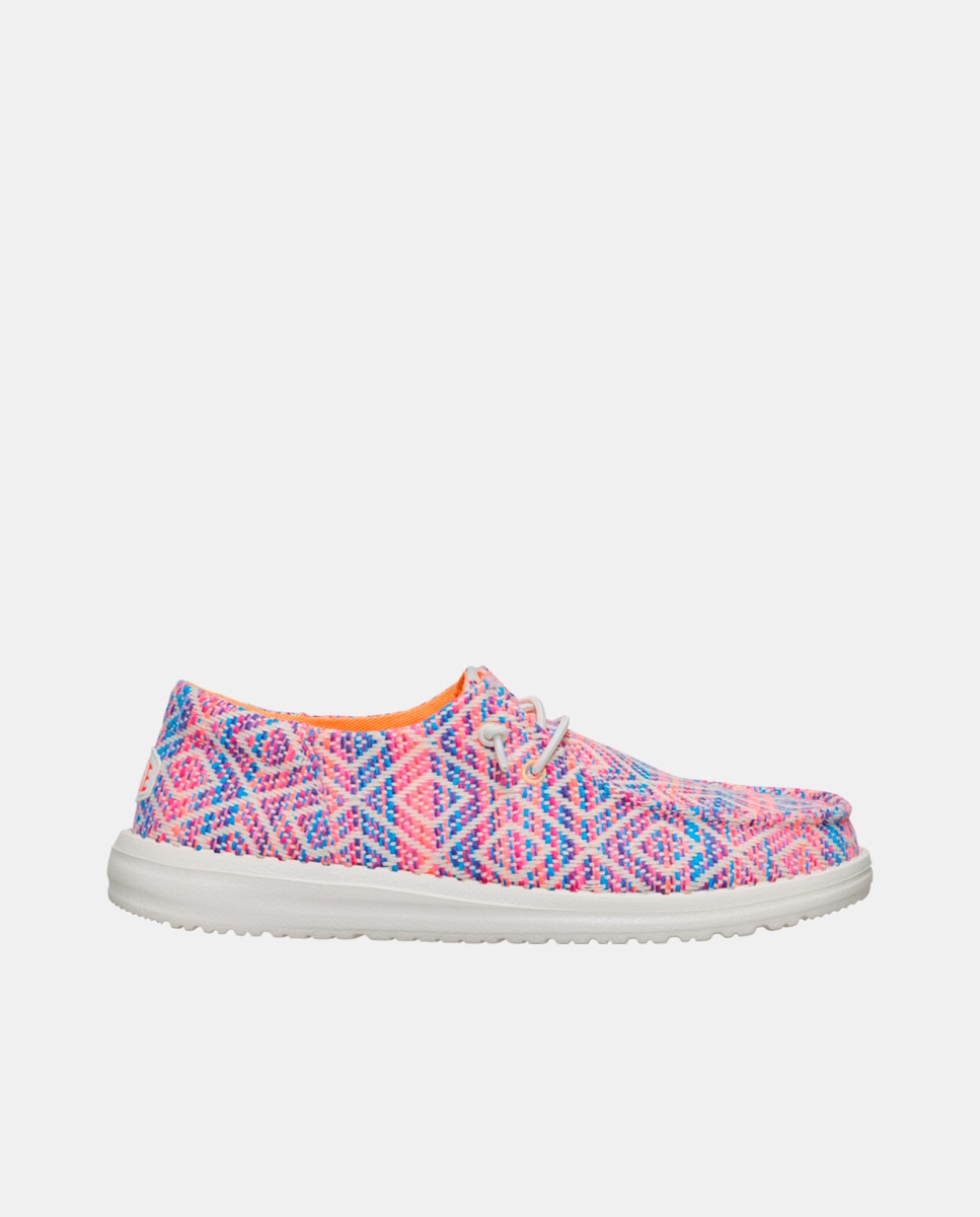 Zapato de cordones de mujer en tejido y detalles bordados - HeyDude - Rosa Rosa-1