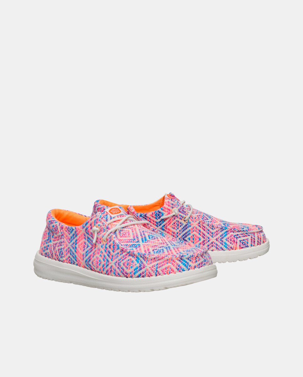 Zapato de cordones de mujer en tejido y detalles bordados - HeyDude - Rosa Rosa-5