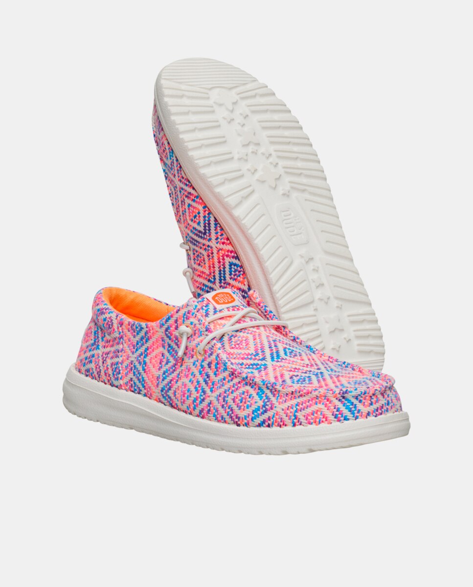 Zapato de cordones de mujer en tejido y detalles bordados - HeyDude - Rosa Rosa-4