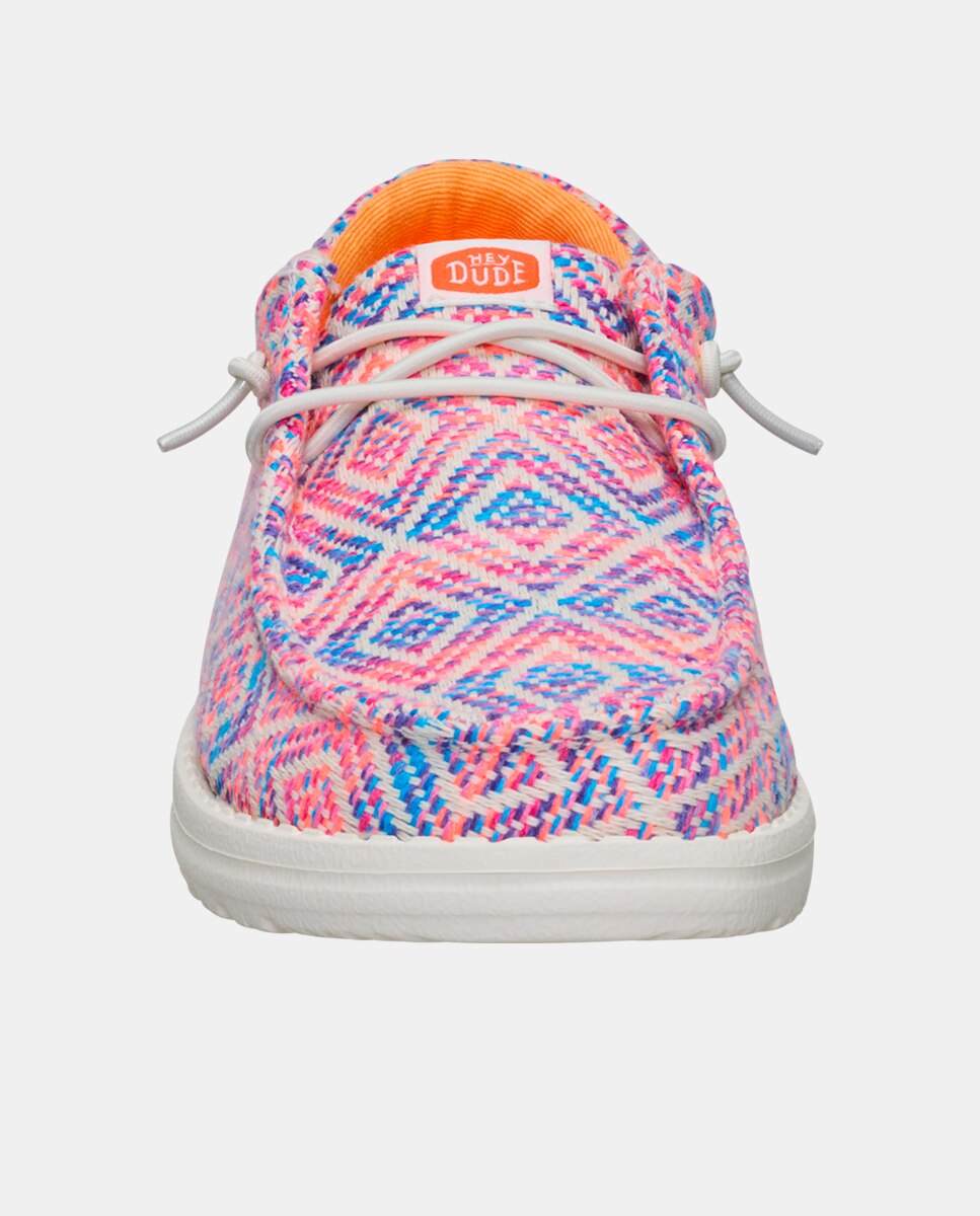Zapato de cordones de mujer en tejido y detalles bordados - HeyDude - Rosa Rosa-2