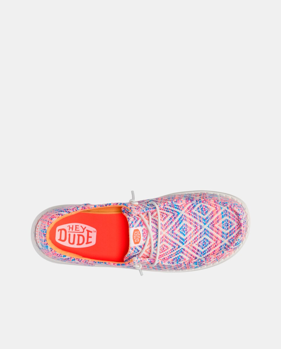 Zapato de cordones de mujer en tejido y detalles bordados - HeyDude - Rosa Rosa-3