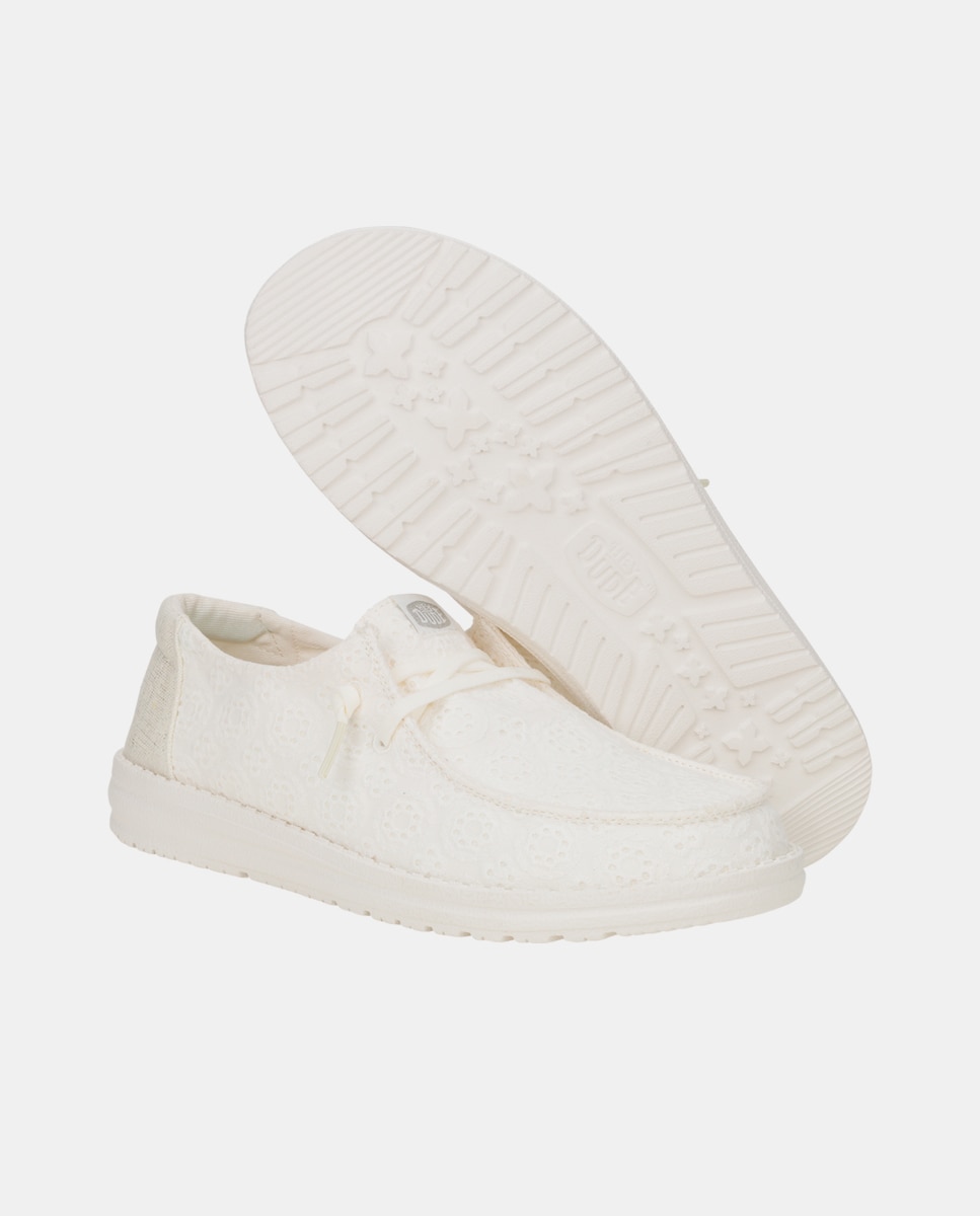 Zapato de cordones de mujer en algodón con ojales - HeyDude - Blanco Blanco-5