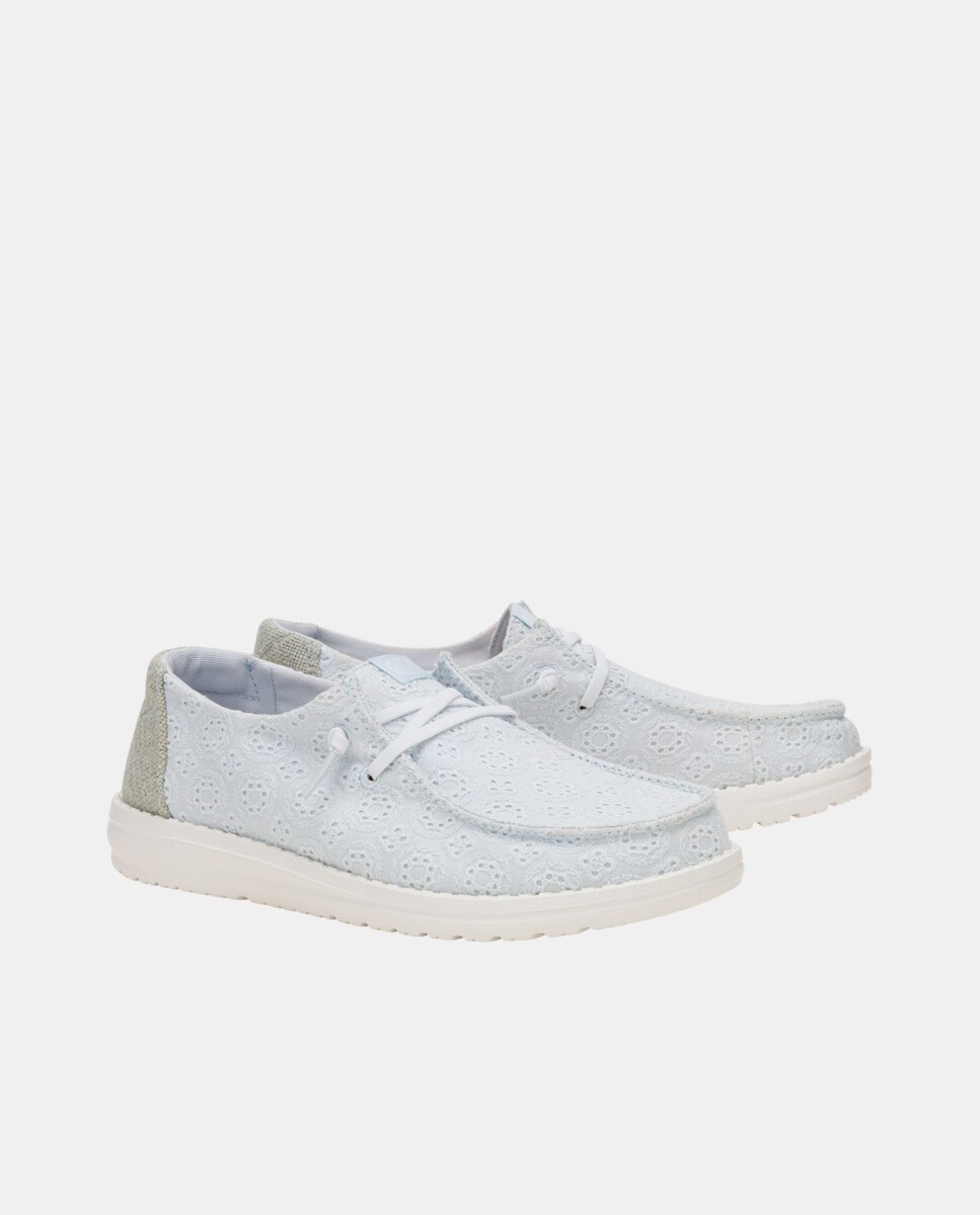 Zapato de cordones de mujer en algodón con ojales - HeyDude - Azul claro Azul claro-6