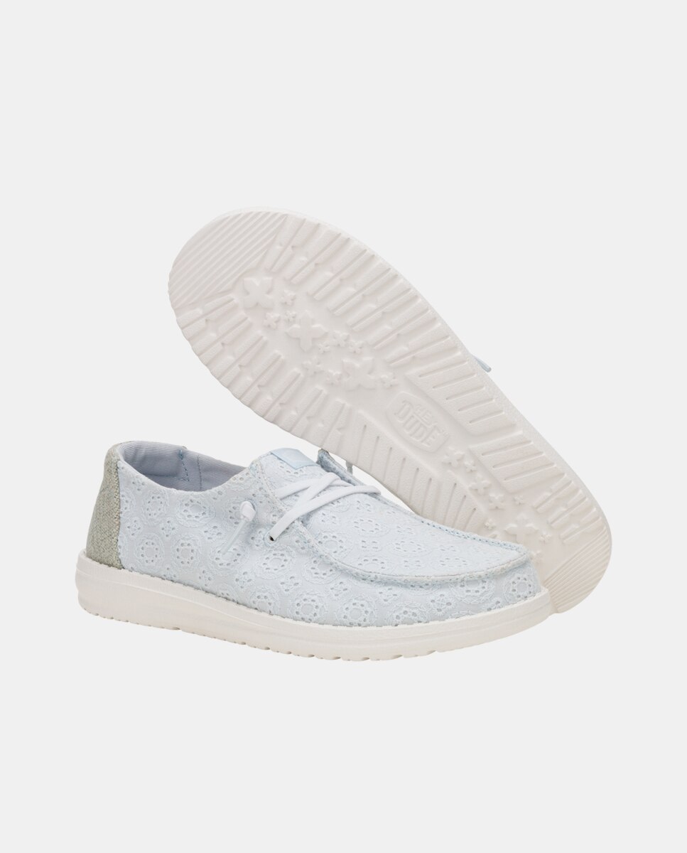 Zapato de cordones de mujer en algodón con ojales - HeyDude - Azul claro Azul claro-5