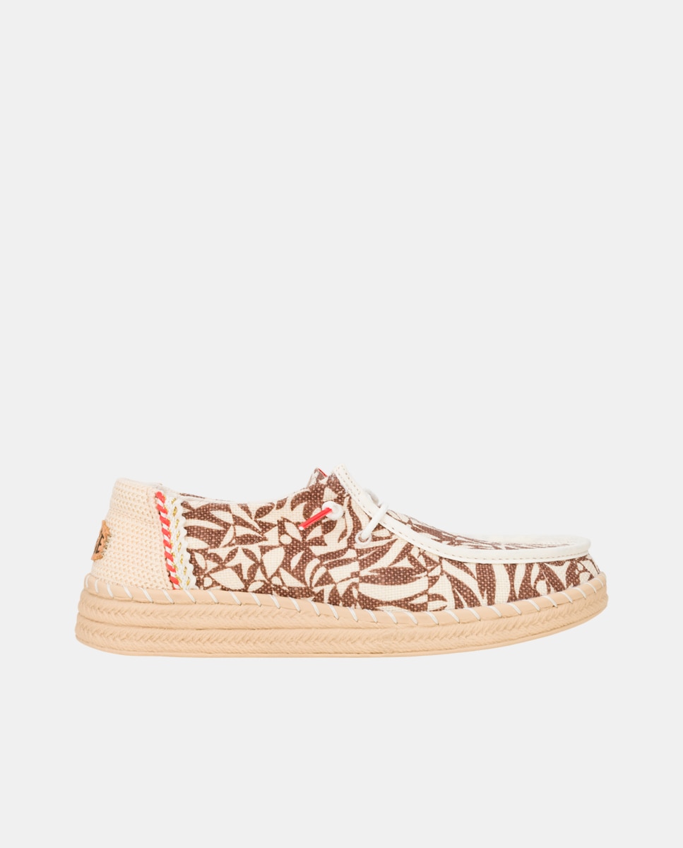 HeyDude - Zapato de cordones de mujer en tejido y estampado tropical.