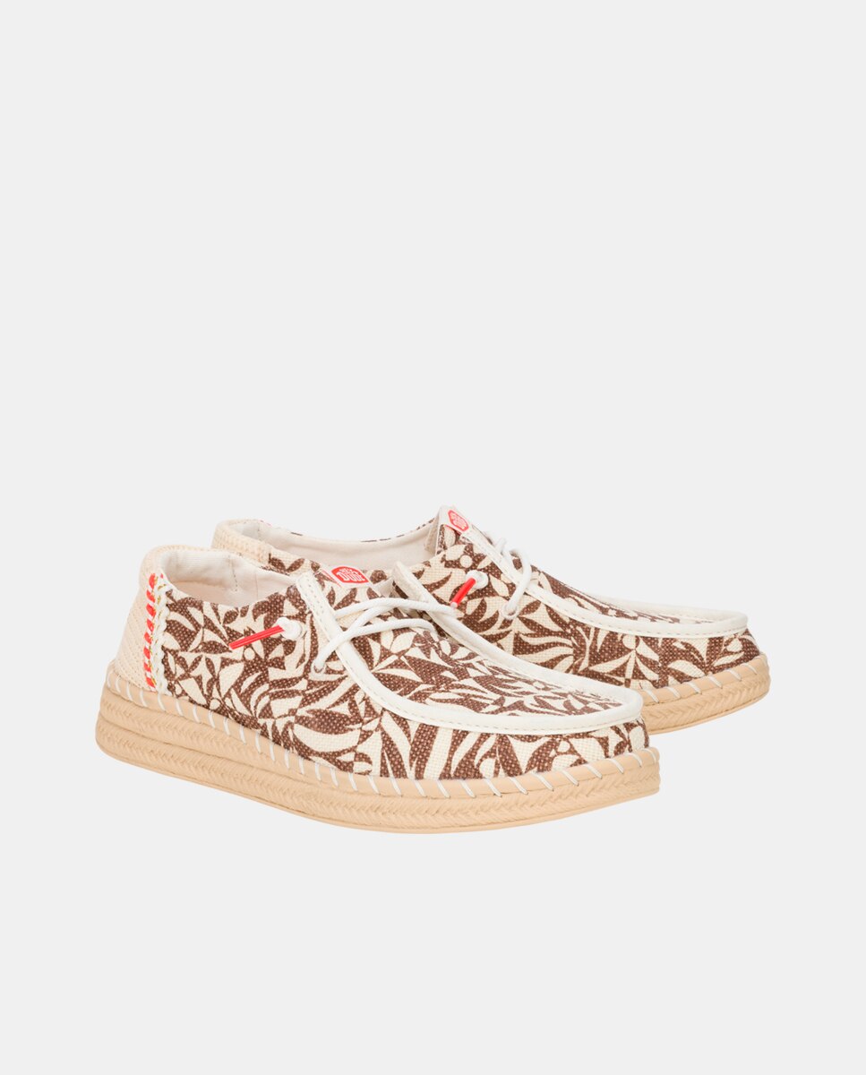 Zapato de cordones de mujer en tejido y estampado tropical - HeyDude - Marrón Marrón-2