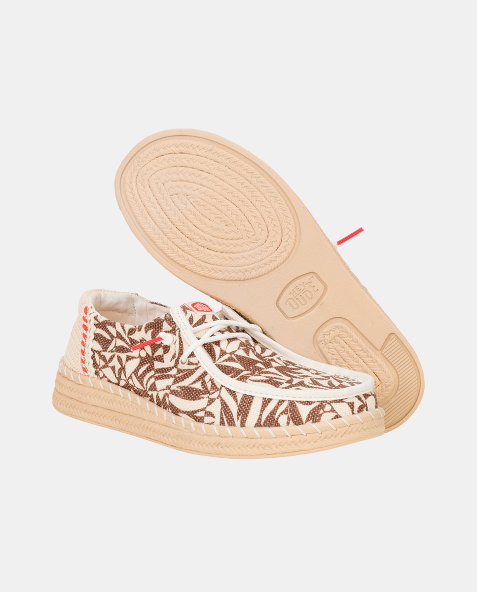 Zapato de cordones de mujer en tejido y estampado tropical - HeyDude - Marrón Marrón-3