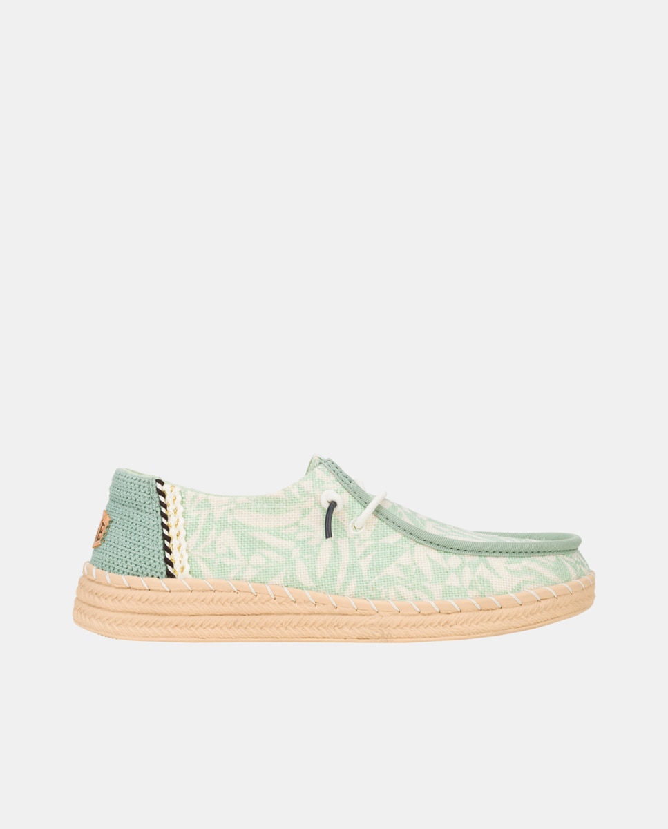Zapato de cordones de mujer en tejido y estampado tropical - HeyDude - Verde Verde-1