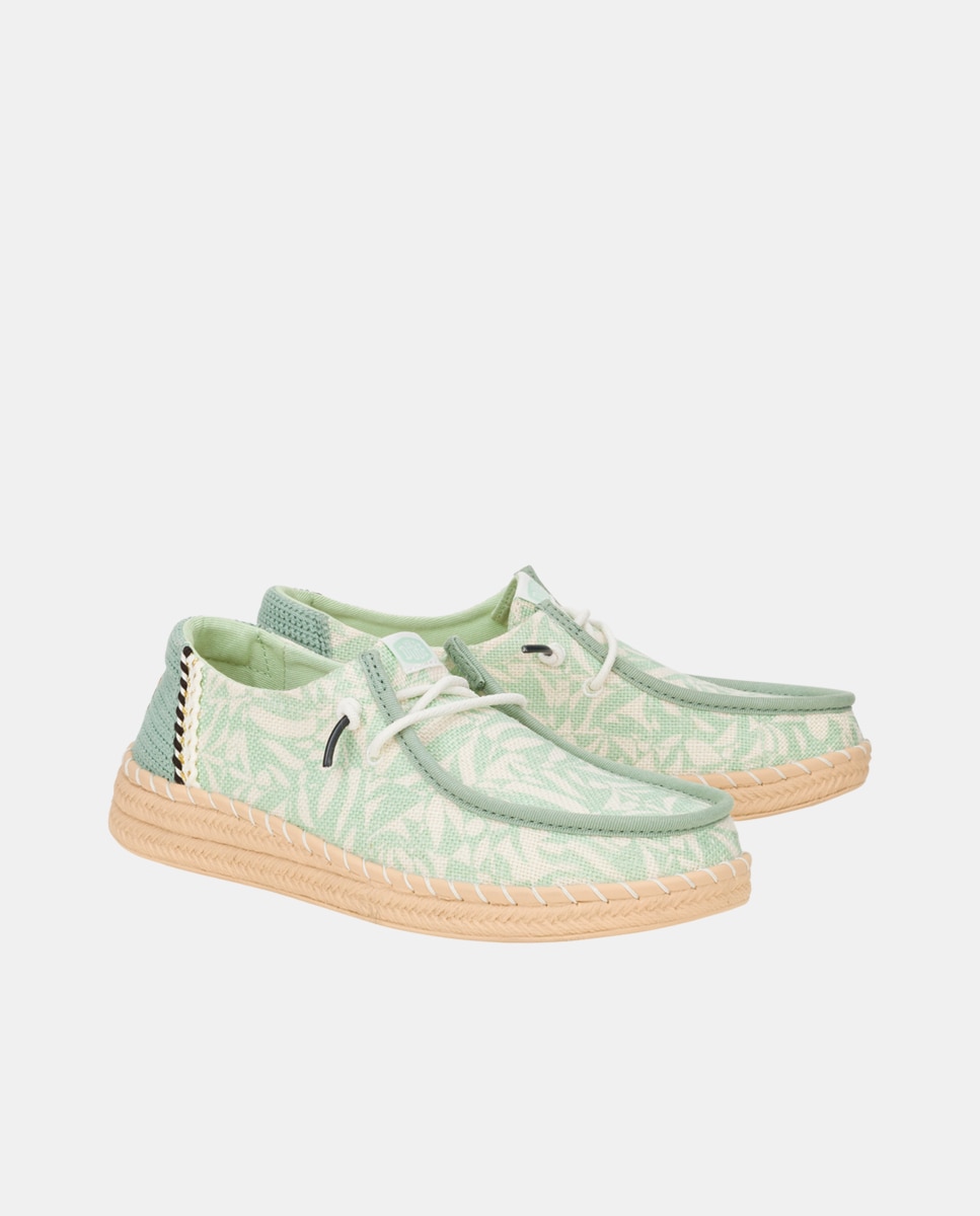 Zapato de cordones de mujer en tejido y estampado tropical - HeyDude - Verde Verde-5