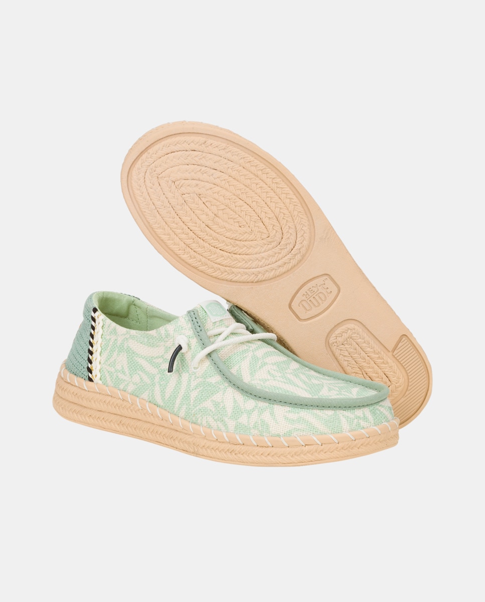 Zapato de cordones de mujer en tejido y estampado tropical - HeyDude - Verde Verde-4