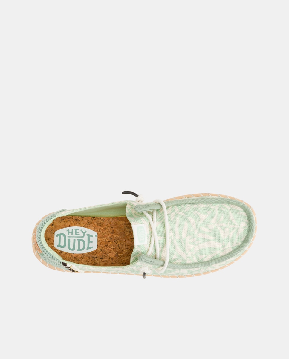 Zapato de cordones de mujer en tejido y estampado tropical - HeyDude - Verde Verde-3
