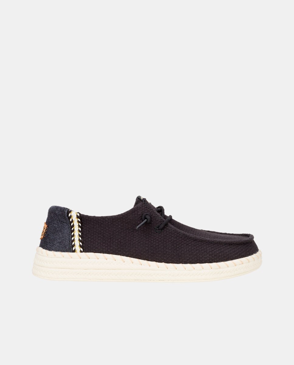 Zapato de cordones de mujer en algodón y detalles bordados - HeyDude - Negro Negro-1