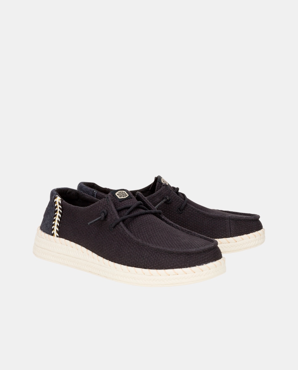 Zapato de cordones de mujer en algodón y detalles bordados - HeyDude - Negro Negro-2