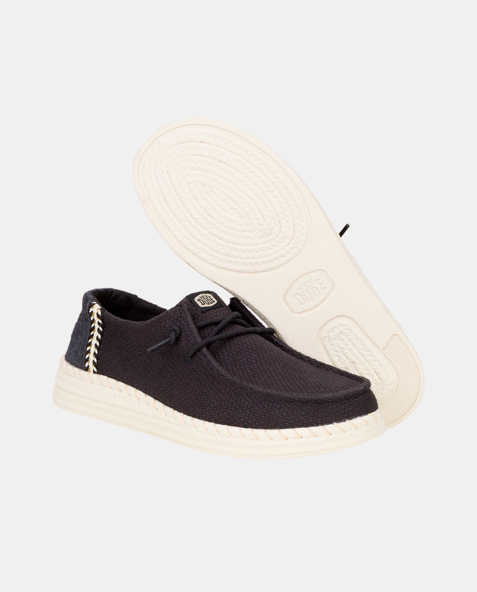 Zapato de cordones de mujer en algodón y detalles bordados - HeyDude - Negro Negro-3