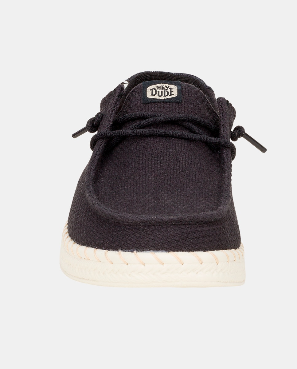 Zapato de cordones de mujer en algodón y detalles bordados - HeyDude - Negro Negro-4