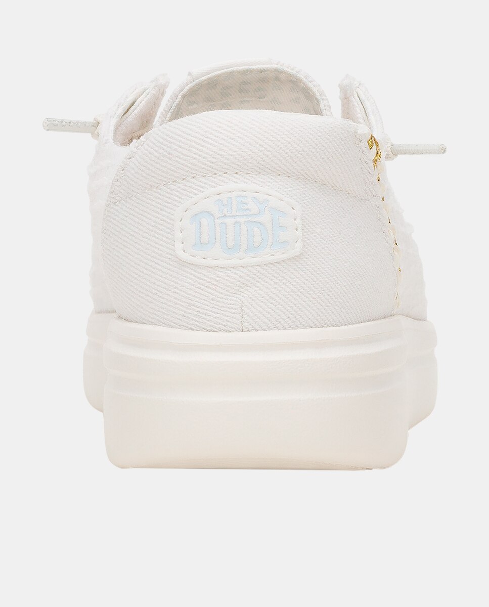 Zapato de cordones de mujer en algodón y detalles bordados - HeyDude - Blanco Blanco-5