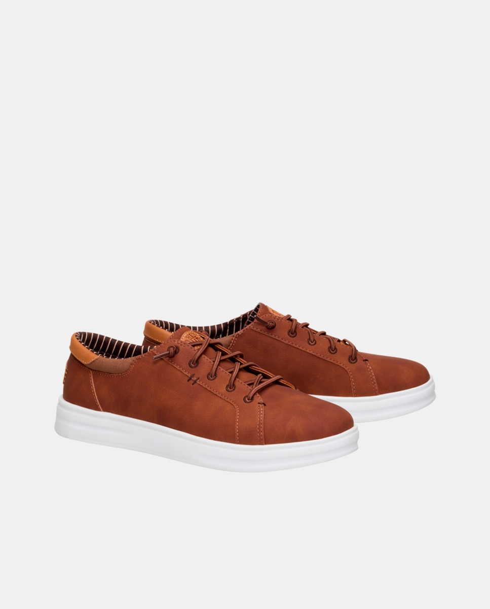 Zapatillas de hombre sintéticas con cordones elásticos y suela ligera - HeyDude - Cuero Cuero-3