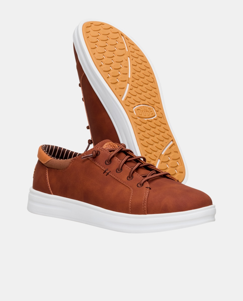 Zapatillas de hombre sintéticas con cordones elásticos y suela ligera - HeyDude - Cuero Cuero-2