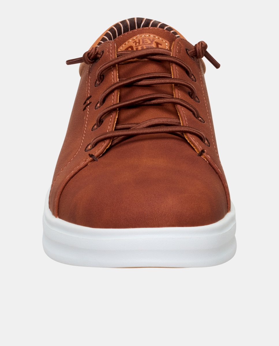 Zapatillas de hombre sintéticas con cordones elásticos y suela ligera - HeyDude - Cuero Cuero-4