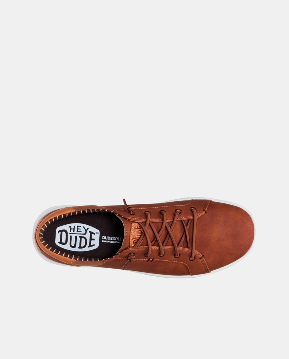 Zapatillas de hombre sintéticas con cordones elásticos y suela ligera - HeyDude - Cuero Cuero-6