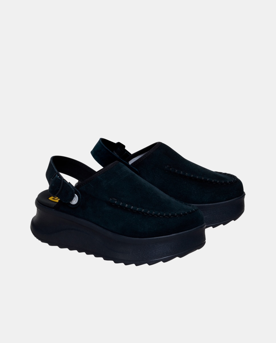 Zuecos de mujer de ante y plataforma - HeyDude - Negro Negro-3