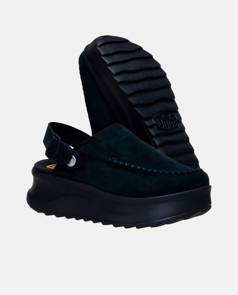Zuecos de mujer de ante y plataforma - HeyDude - Negro Negro-2