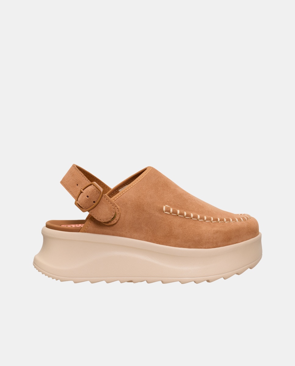 Imagen 0 de Zuecos de mujer de ante y plataforma Beige