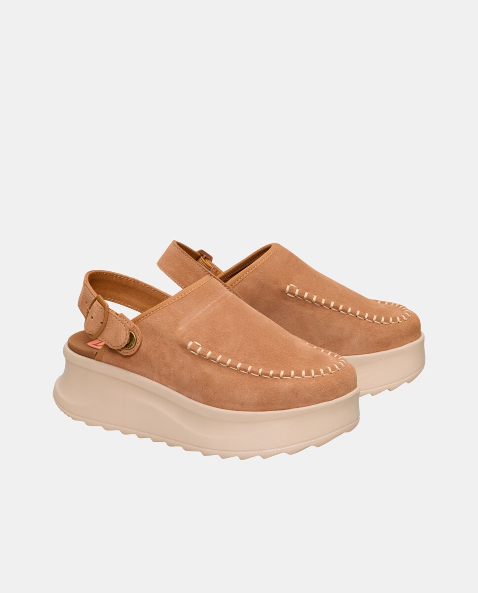 Zuecos de mujer de ante y plataforma - HeyDude - Beige Beige-3