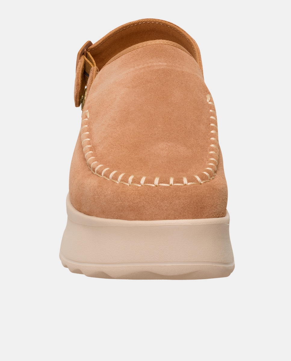 Zuecos de mujer de ante y plataforma - HeyDude - Beige Beige-4