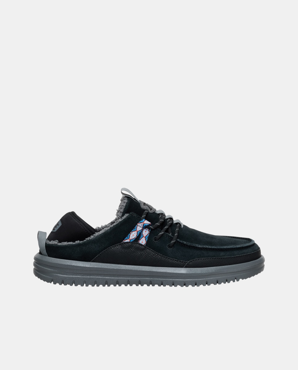Zapatillas de casa de cordones de hombre de ante - HeyDude - Negro Negro-1
