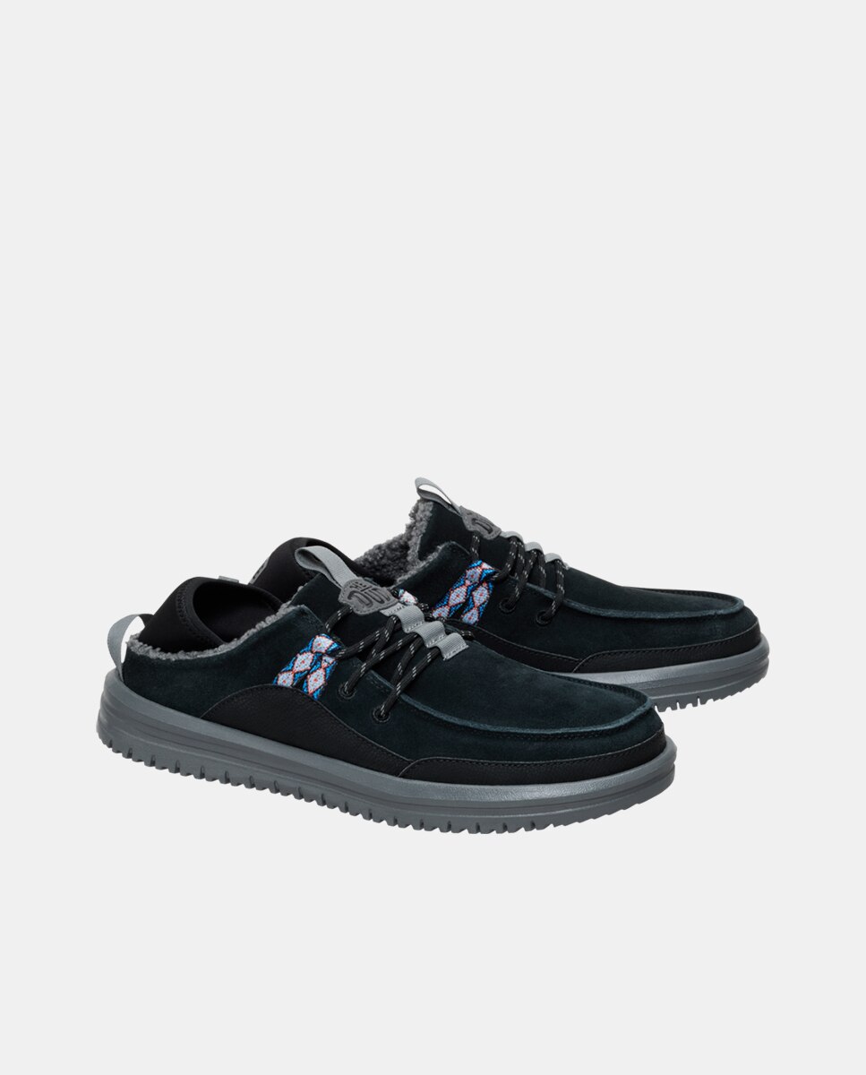 Zapatillas de casa de cordones de hombre de ante - HeyDude - Negro Negro-3