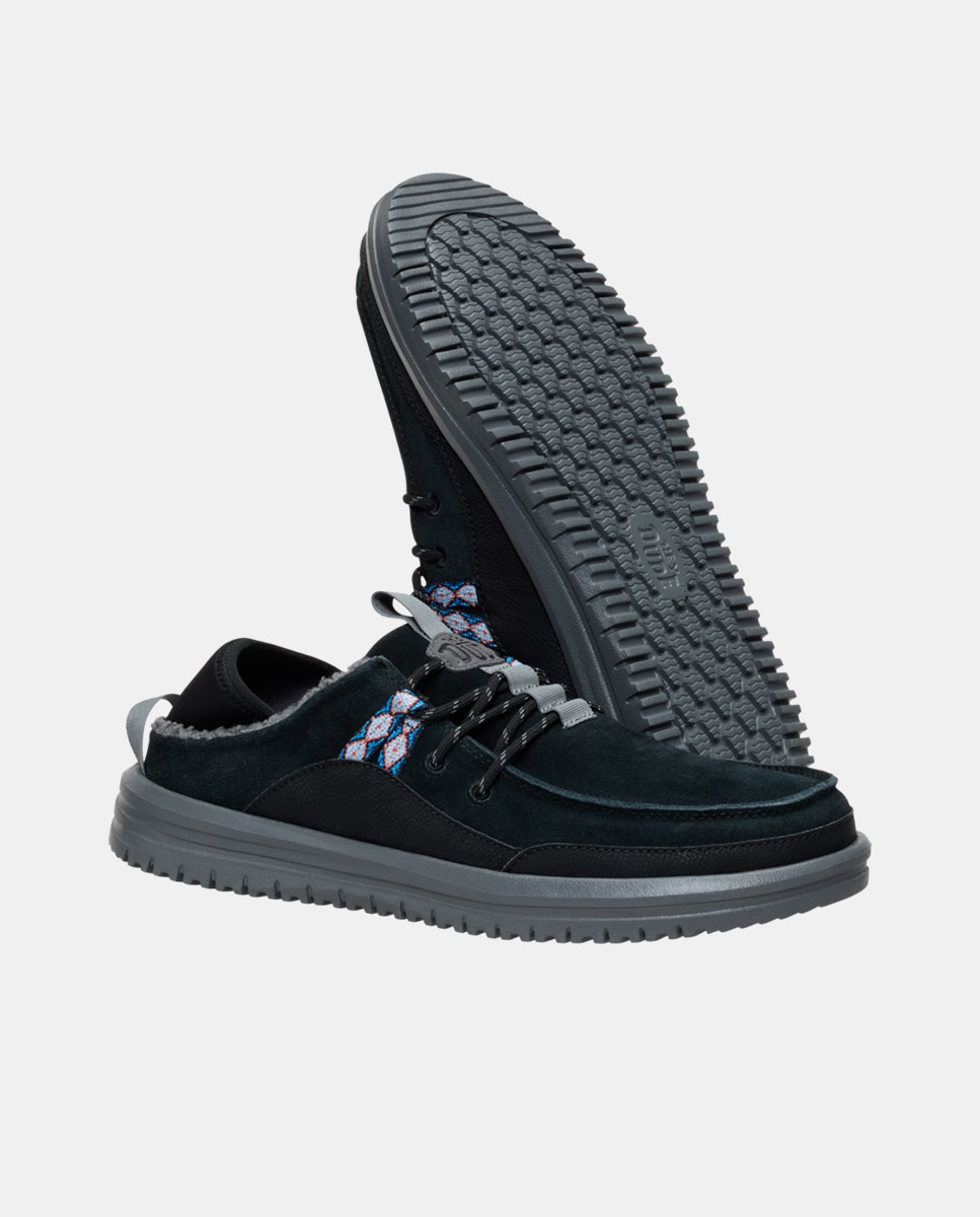 Zapatillas de casa de cordones de hombre de ante - HeyDude - Negro Negro-2
