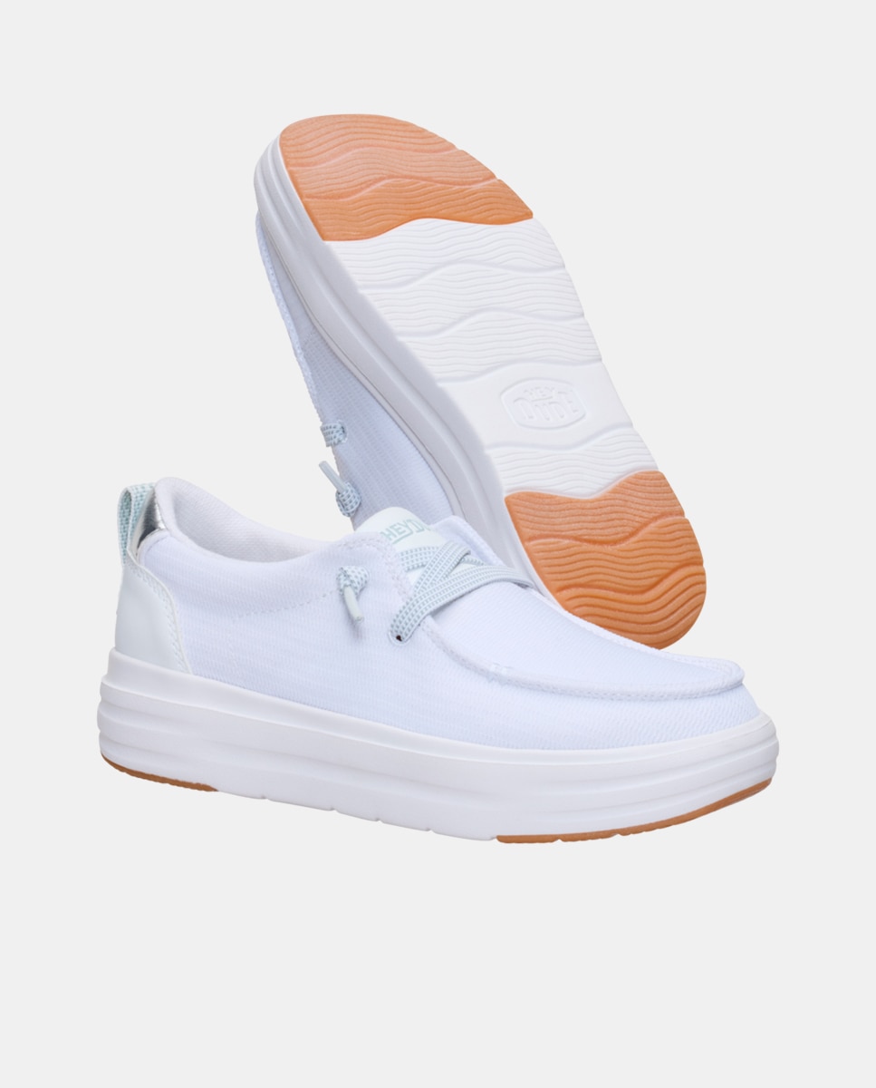 Zapatos de cordones de mujer de malla - HeyDude - Blanco Blanco-2