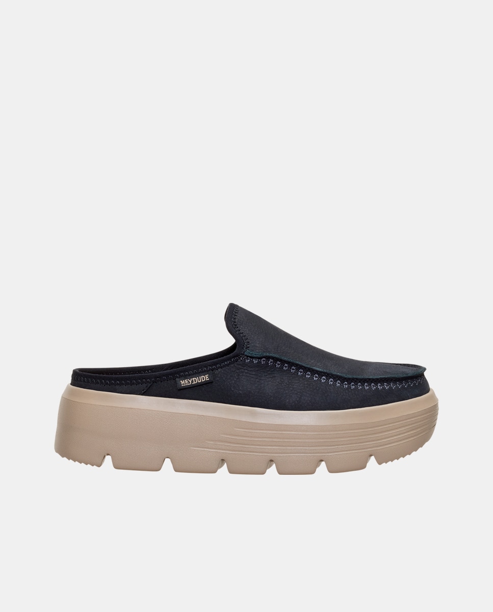 HeyDude - Zuecos de mujer con platadorma en piel.